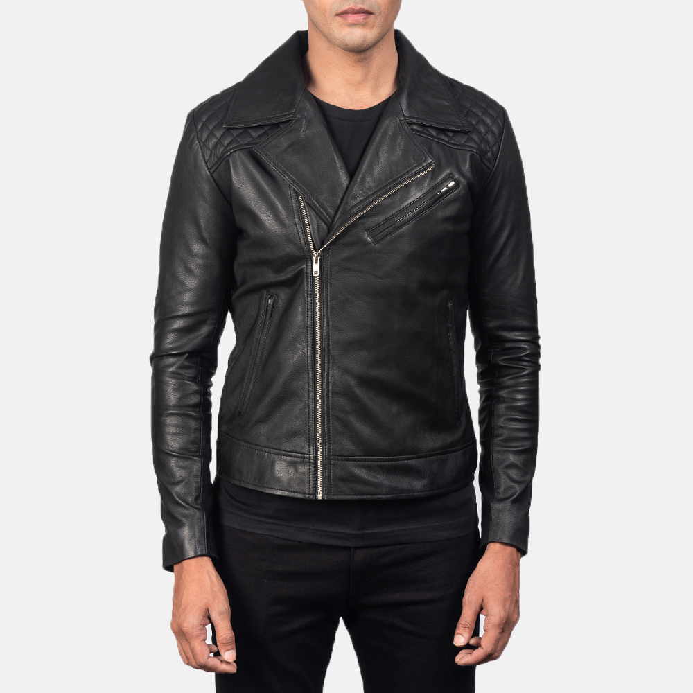 Men's Danny Quilted Black Leather Biker Jacket